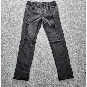 Decree Flex Men’s Distressed Gray Denim Slim Straight Jeans 28x29 Embellished